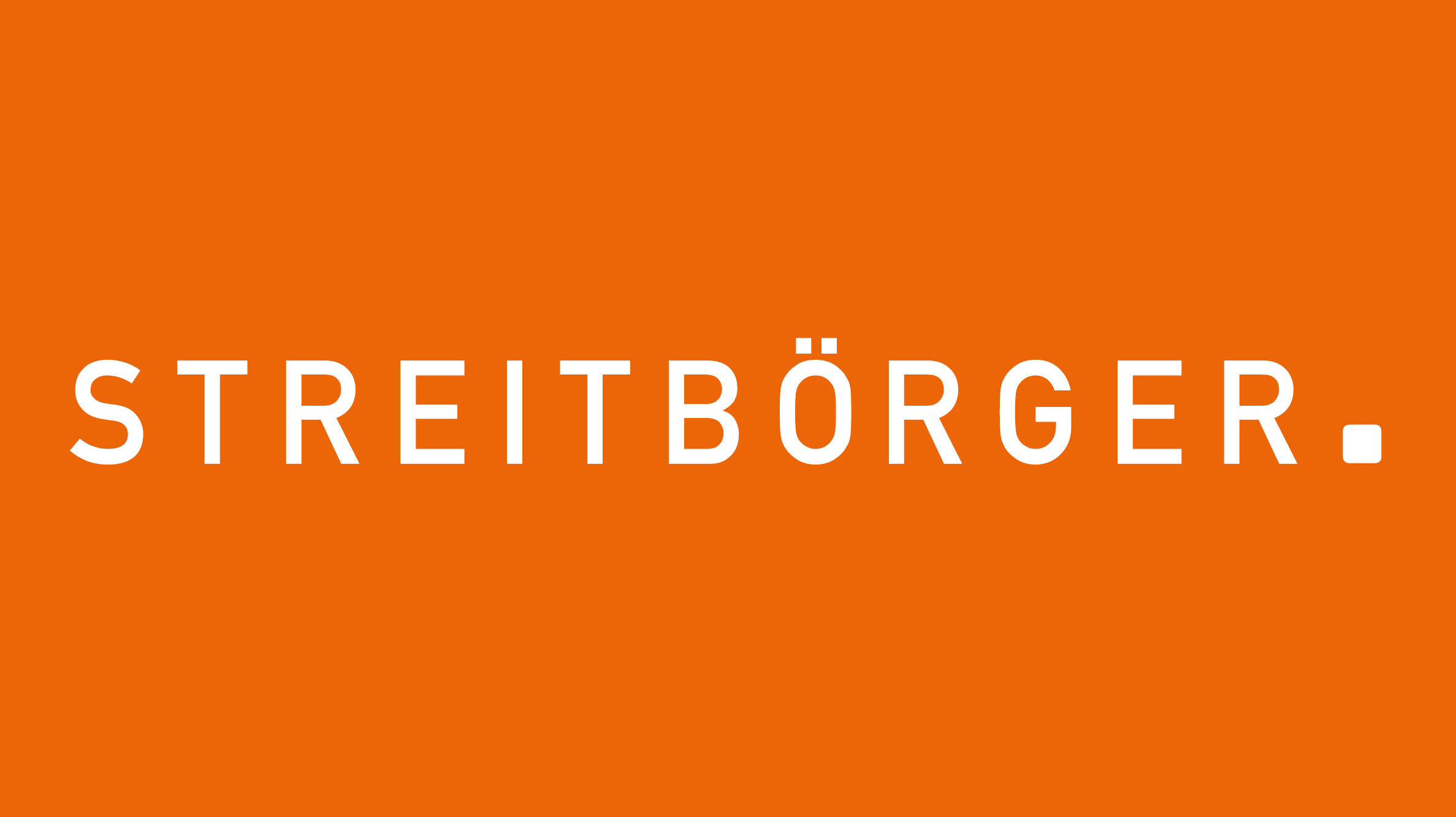 Weißer Schirftzug "Streitbörger." auf oragngenem Grund 
